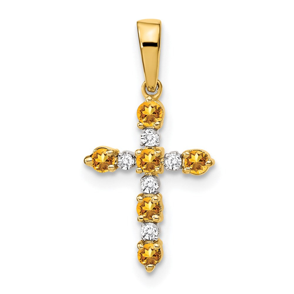 14K Gelbgold 14K Citrin und Diamant Kreuz Anhänger