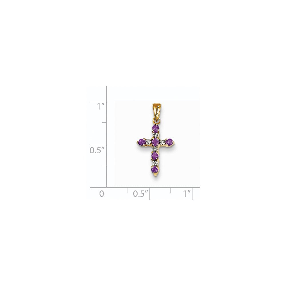 14K Gelbgold 14K Amethyst und Diamant Kreuz Anhänger