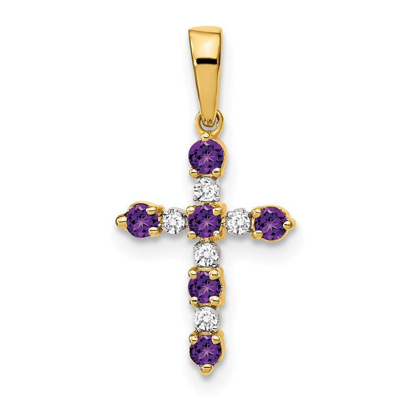 14K Gelbgold 14K Amethyst und Diamant Kreuz Anhänger
