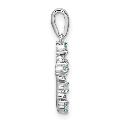 14K Weißgold 14K Weißgold Blautopas und Diamant Kreuz Anhänger