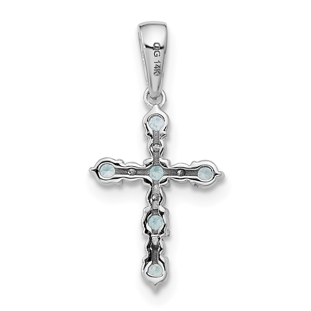 14K Weißgold 14K Weißgold Blautopas und Diamant Kreuz Anhänger