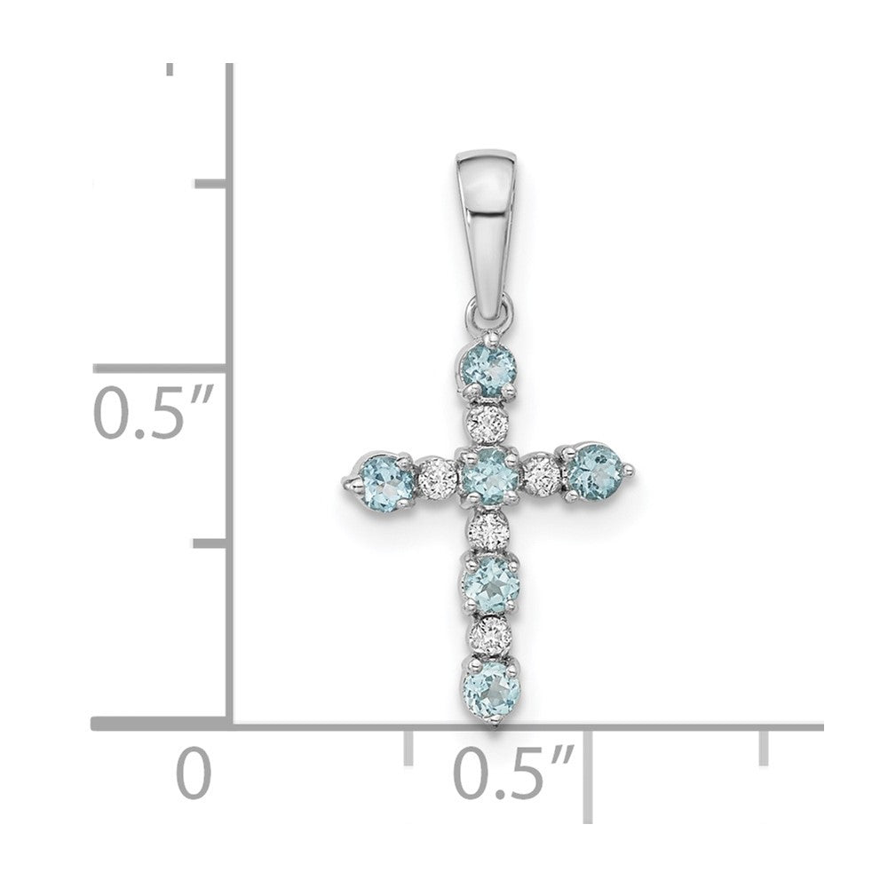 14K Weißgold 14K Weißgold Blautopas und Diamant Kreuz Anhänger