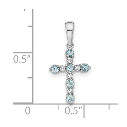 14K Weißgold 14K Weißgold Blautopas und Diamant Kreuz Anhänger