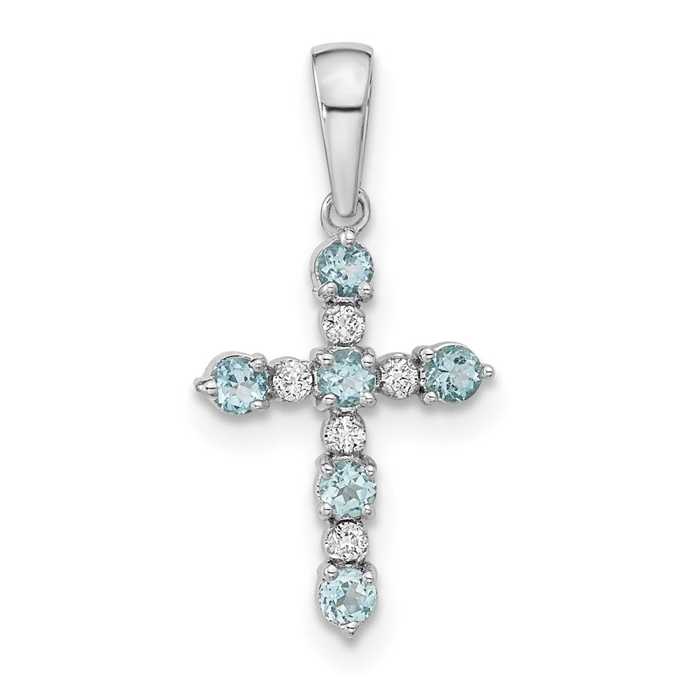 14K Weißgold 14K Weißgold Blautopas und Diamant Kreuz Anhänger