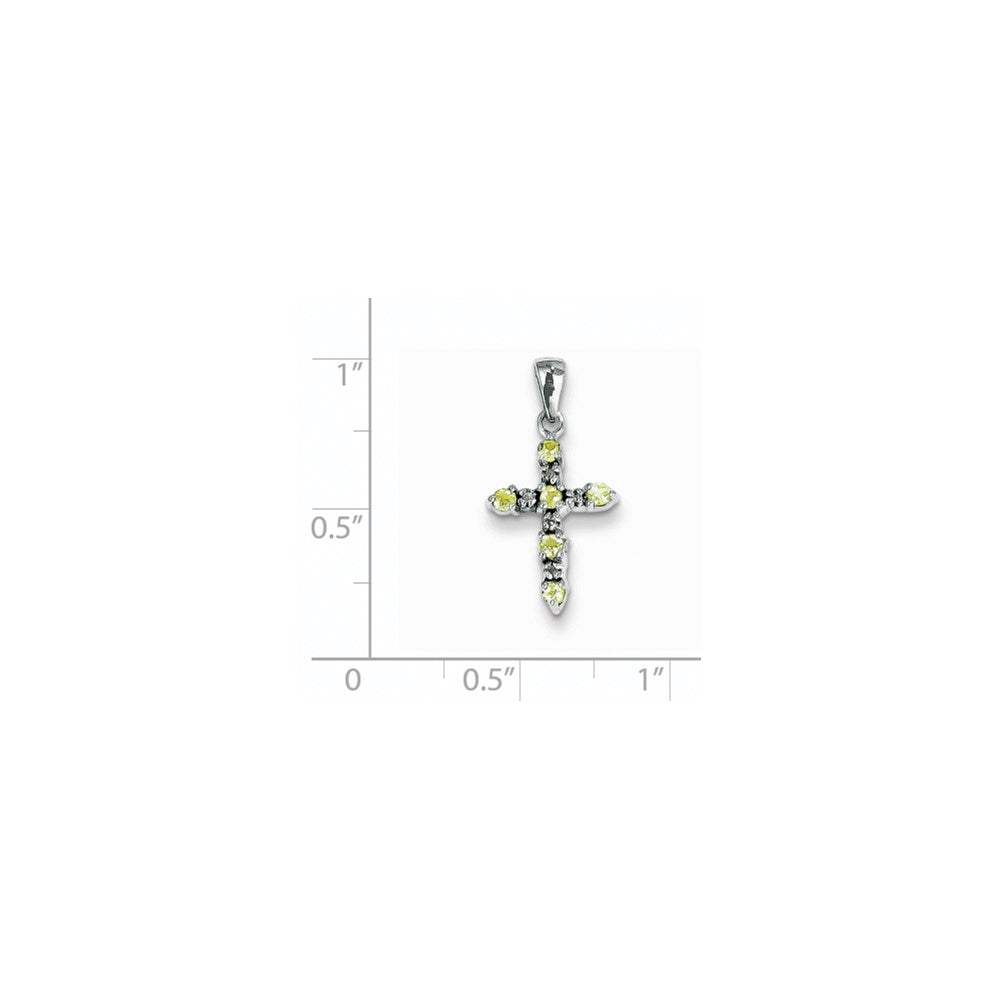 14K Weißgold Kreuzanhänger mit Peridot und Diamant