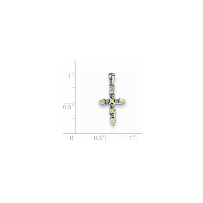 14K Weißgold Kreuzanhänger mit Peridot und Diamant
