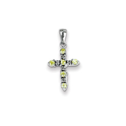 14K Weißgold Kreuzanhänger mit Peridot und Diamant
