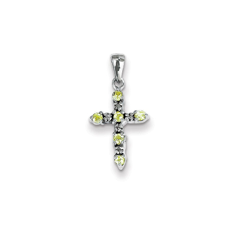 14K Weißgold Kreuzanhänger mit Peridot und Diamant