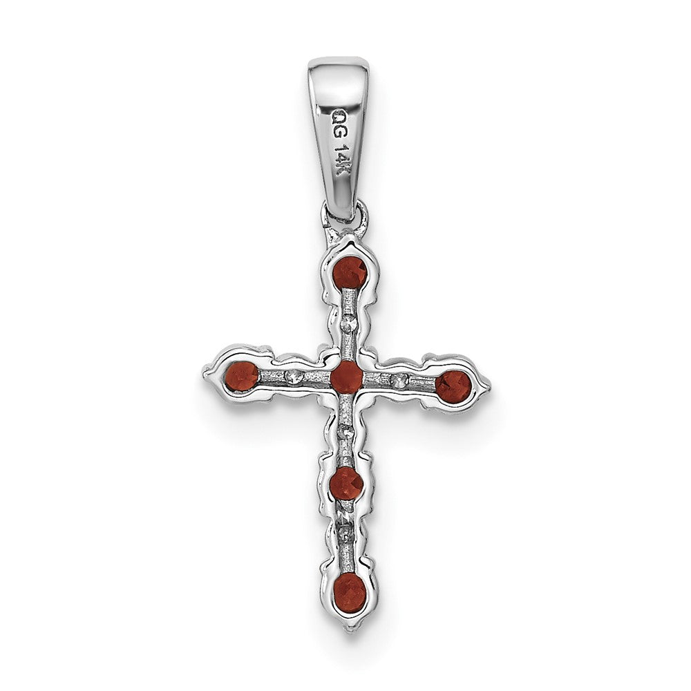 14K Weißgold Anhänger „Kreuz“ mit Granat und Diamanten