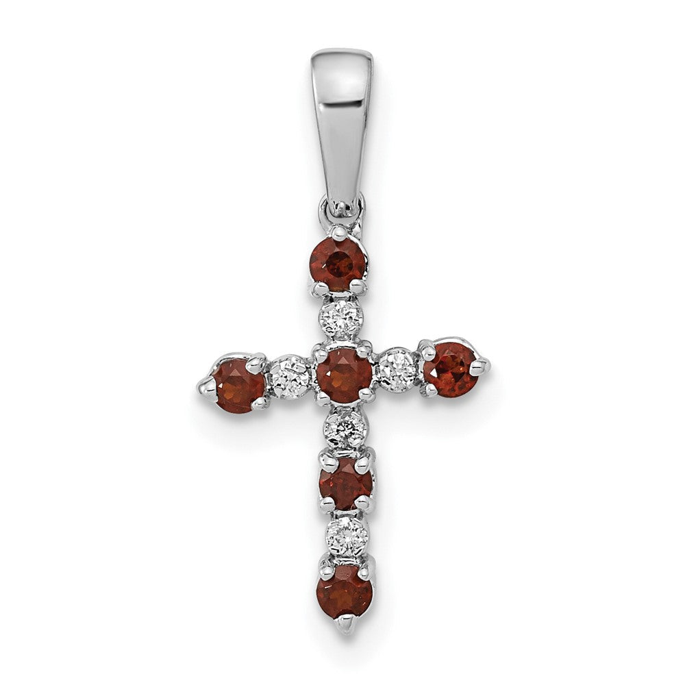 14K Weißgold Anhänger „Kreuz“ mit Granat und Diamanten