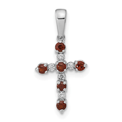 14K Weißgold Anhänger „Kreuz“ mit Granat und Diamanten