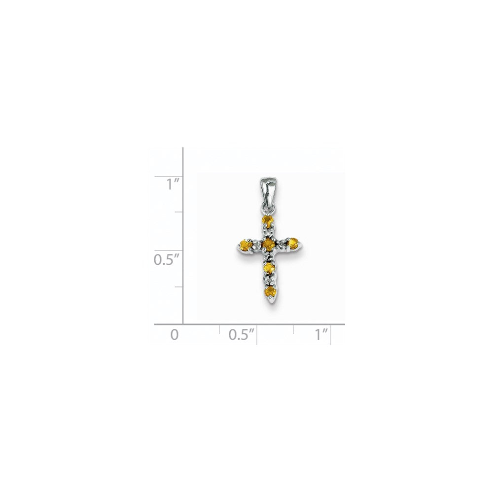 14K Weißgold Citrin- und Diamant-Anhänger in Kreuzform