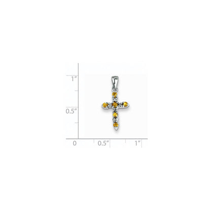 14K Weißgold Citrin- und Diamant-Anhänger in Kreuzform
