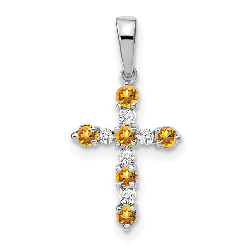 14K Weißgold Citrin- und Diamant-Anhänger in Kreuzform