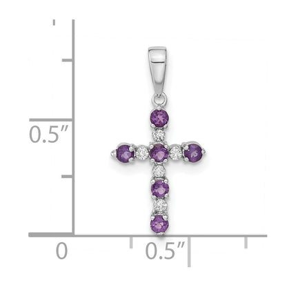 14K Weißgold 14K Weißgold Amethyst und Diamant Kreuz Anhänger