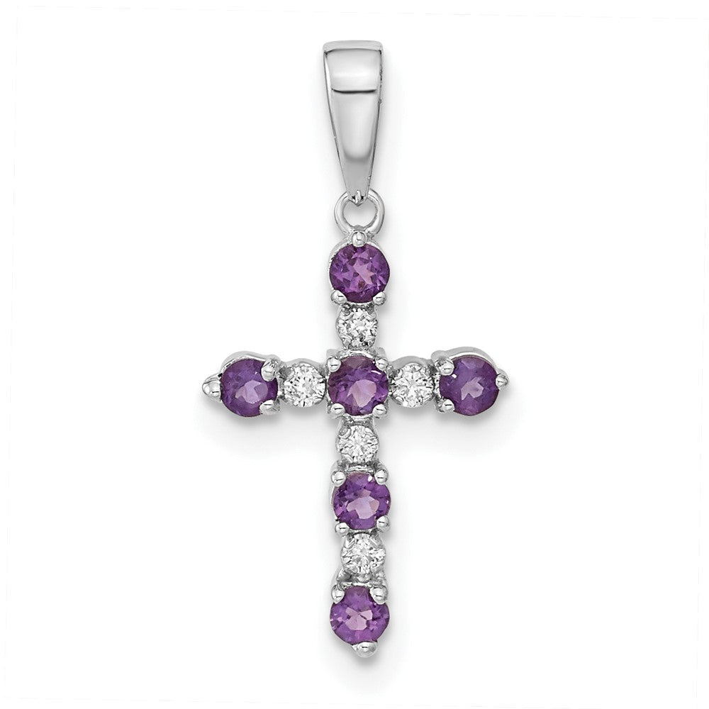 14K Weißgold 14K Weißgold Amethyst und Diamant Kreuz Anhänger
