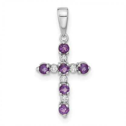 14K Weißgold 14K Weißgold Amethyst und Diamant Kreuz Anhänger