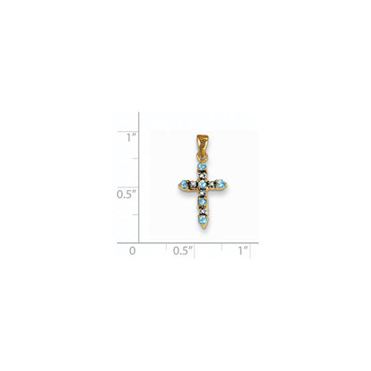 14K Gelbgold 14K Blautopas und Diamant Kreuz Anhänger