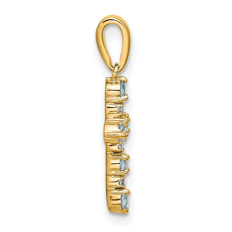 14K Gelbgold Aquamarin und Diamant Kreuz Anhänger