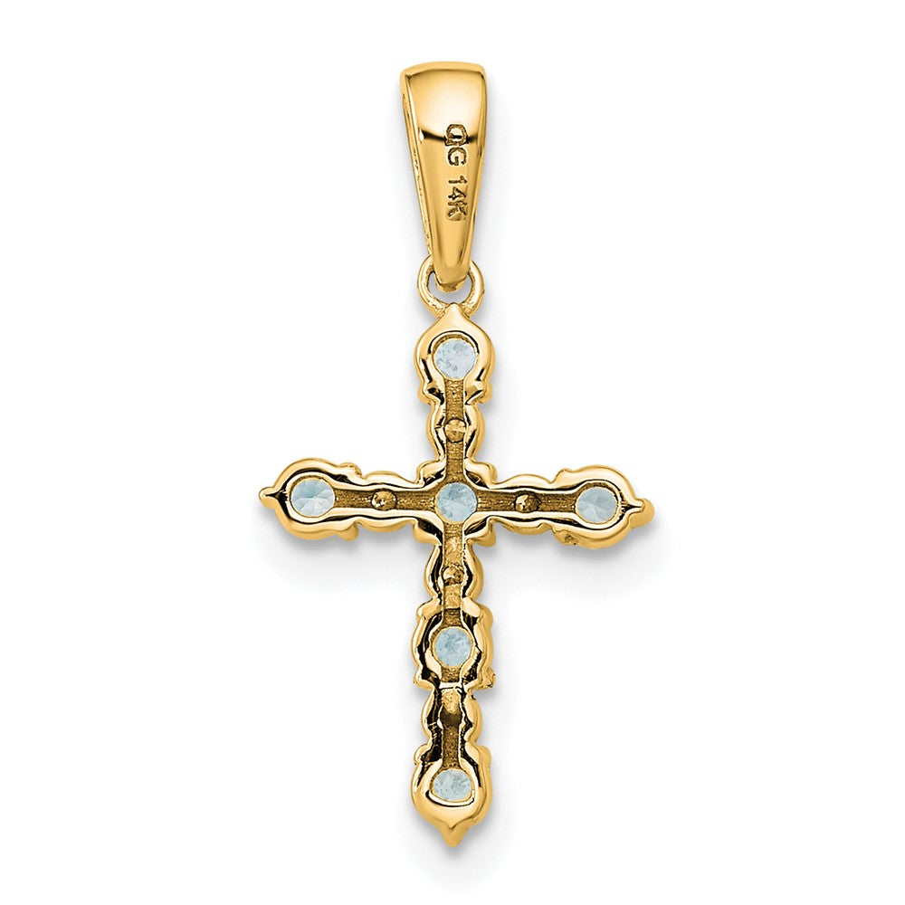 14K Gelbgold Aquamarin und Diamant Kreuz Anhänger