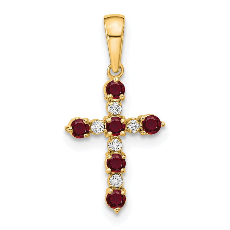 14K Gelbgold Im Labor Erzeugt Rubin und Diamant Kreuz Anhänger