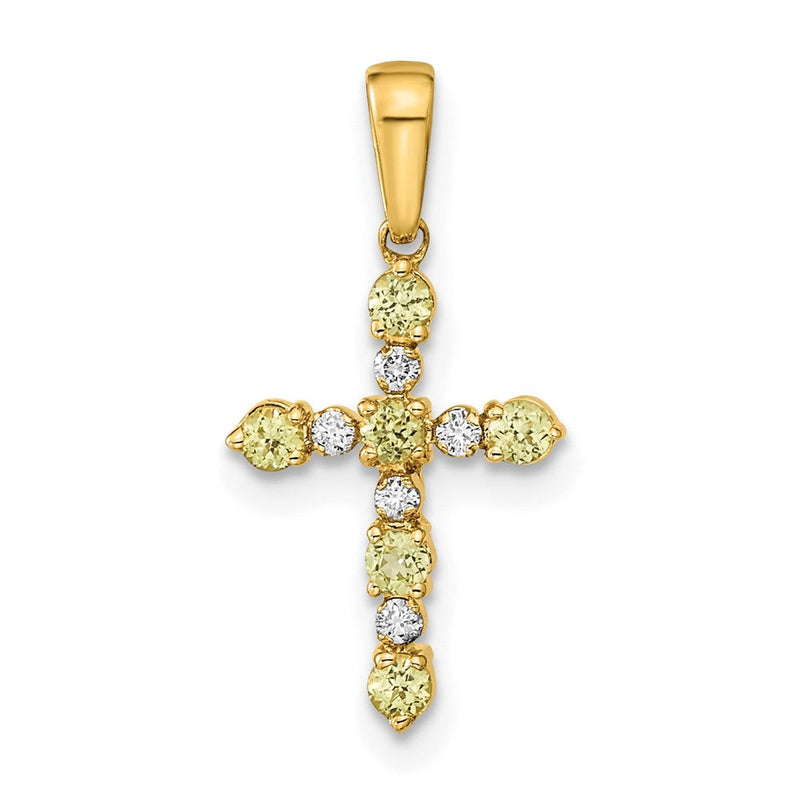 14K Gelbgold Peridot- und Diamant-Anhänger in Kreuzform