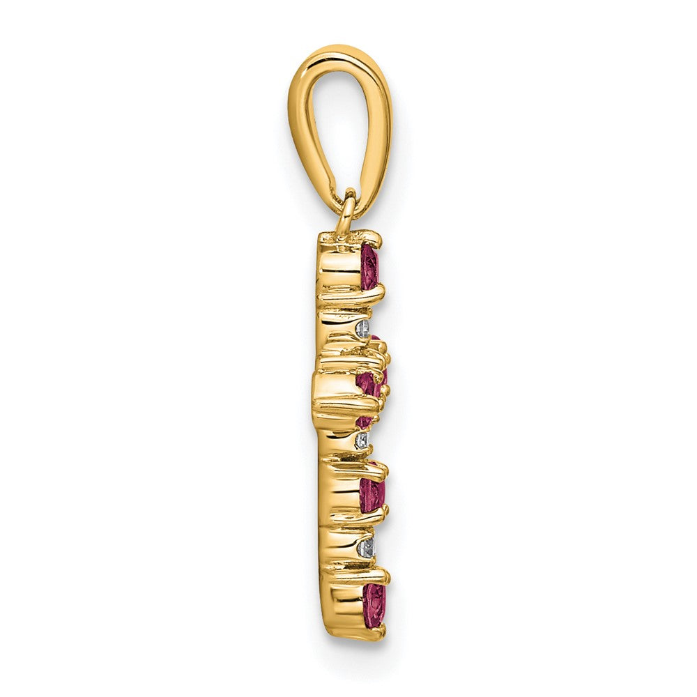 14K Gelbgold Rhodolith Granat und Diamant Kreuz Anhänger