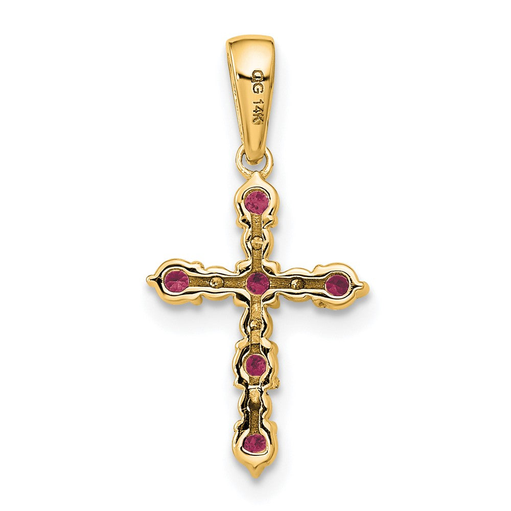 14K Gelbgold Rhodolith Granat und Diamant Kreuz Anhänger