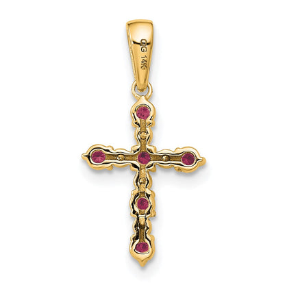 14K Gelbgold Rhodolith Granat und Diamant Kreuz Anhänger