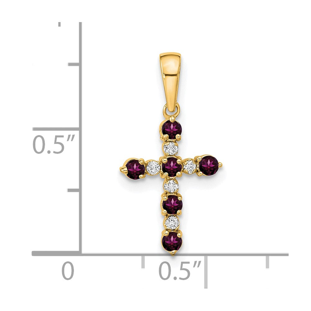 14K Gelbgold Rhodolith Granat und Diamant Kreuz Anhänger