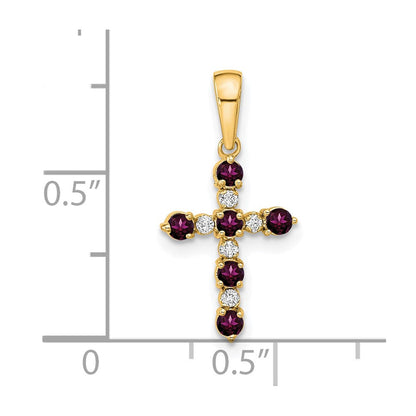 14K Gelbgold Rhodolith Granat und Diamant Kreuz Anhänger