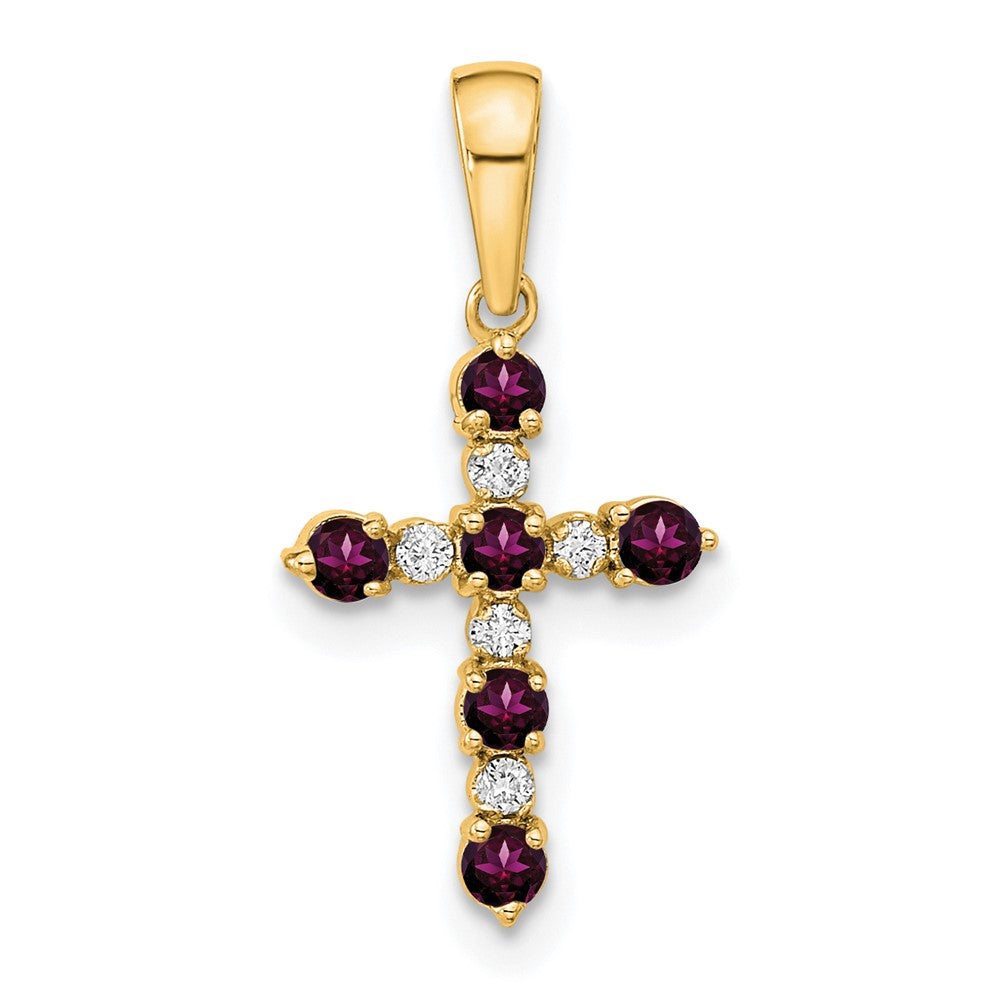 14K Gelbgold Rhodolith Granat und Diamant Kreuz Anhänger