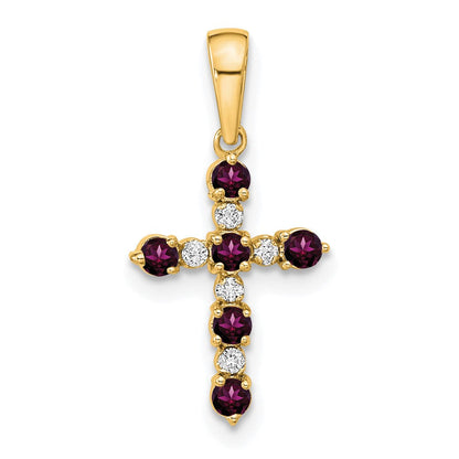 14K Gelbgold Rhodolith Granat und Diamant Kreuz Anhänger