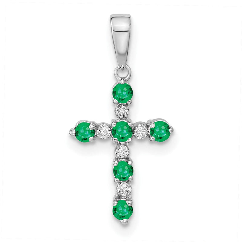 14K Weißgold Im Labor Erzeugt Smaragd und Diamant Kreuz Anhänger