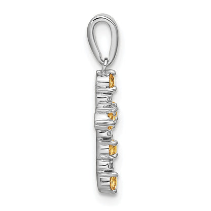 14K Weißgold Citrin und Diamant Kreuz Anhänger