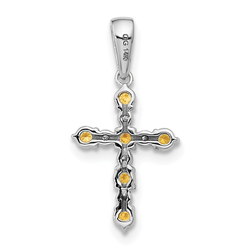 14K Weißgold Citrin und Diamant Kreuz Anhänger