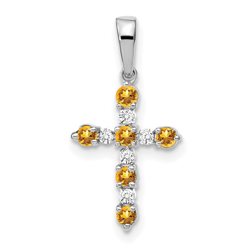 14K Weißgold Citrin und Diamant Kreuz Anhänger