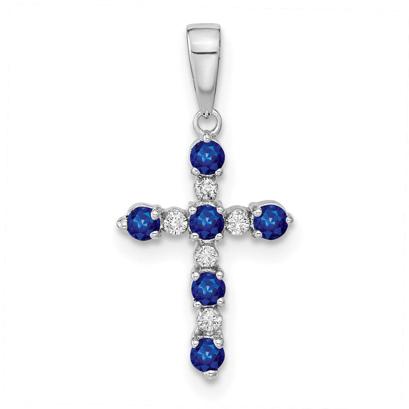 14K Weißgold Im Labor Erzeugt Saphir und Diamant Kreuz Anhänger