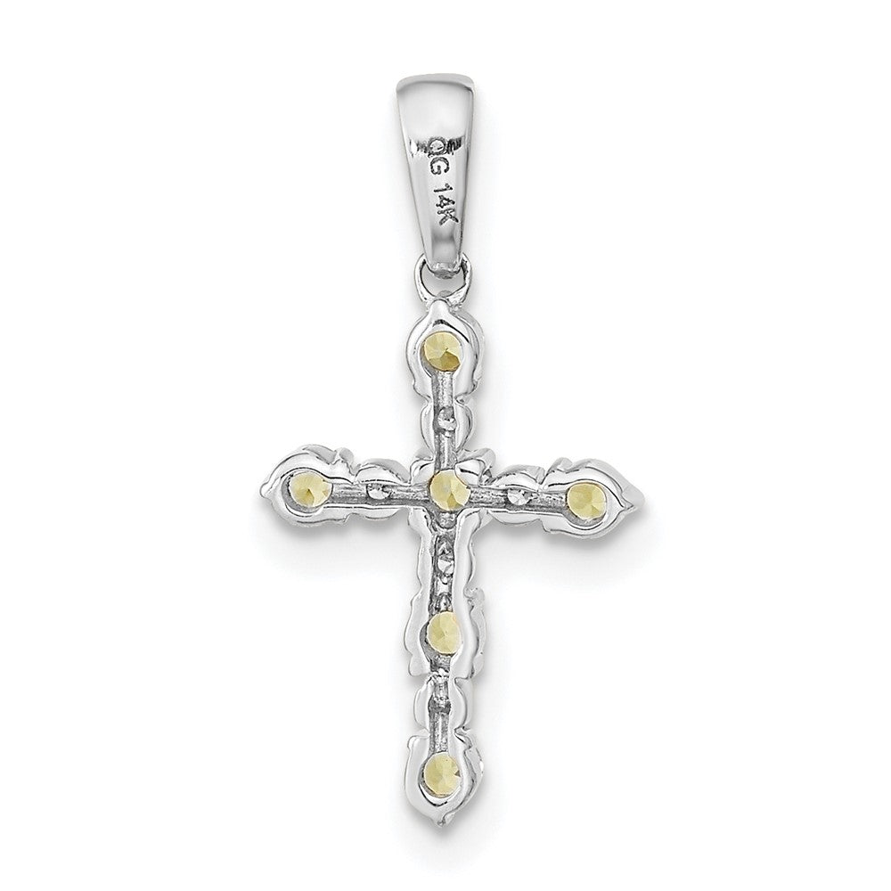 14K Weißgold Peridot und Diamant Kreuz Anhänger