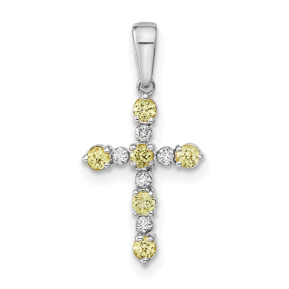 14K Weißgold Peridot und Diamant Kreuz Anhänger
