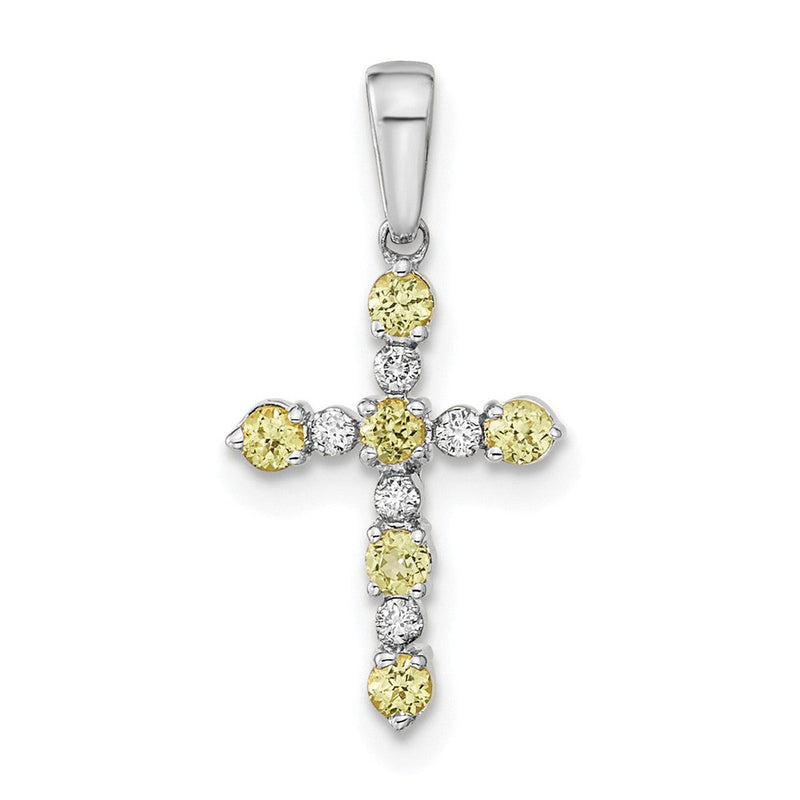 14K Weißgold Peridot und Diamant Kreuz Anhänger