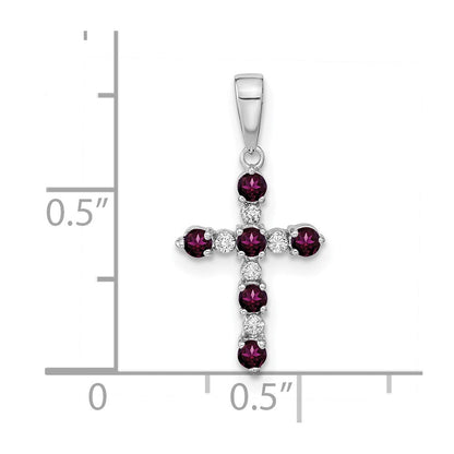 14K Weißgold Rhodolith Granat und Diamant Kreuz Anhänger
