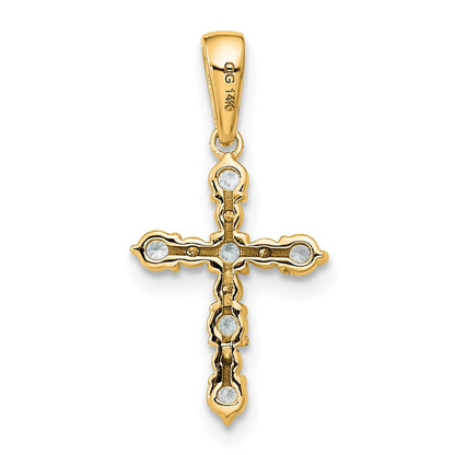 14K Gelbgold Weiß Topas und Diamant Kreuz Anhänger