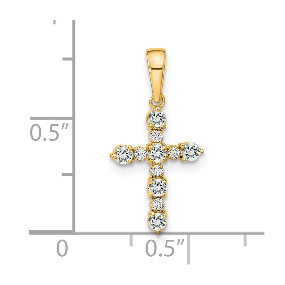 14K Gelbgold Weiß Topas und Diamant Kreuz Anhänger