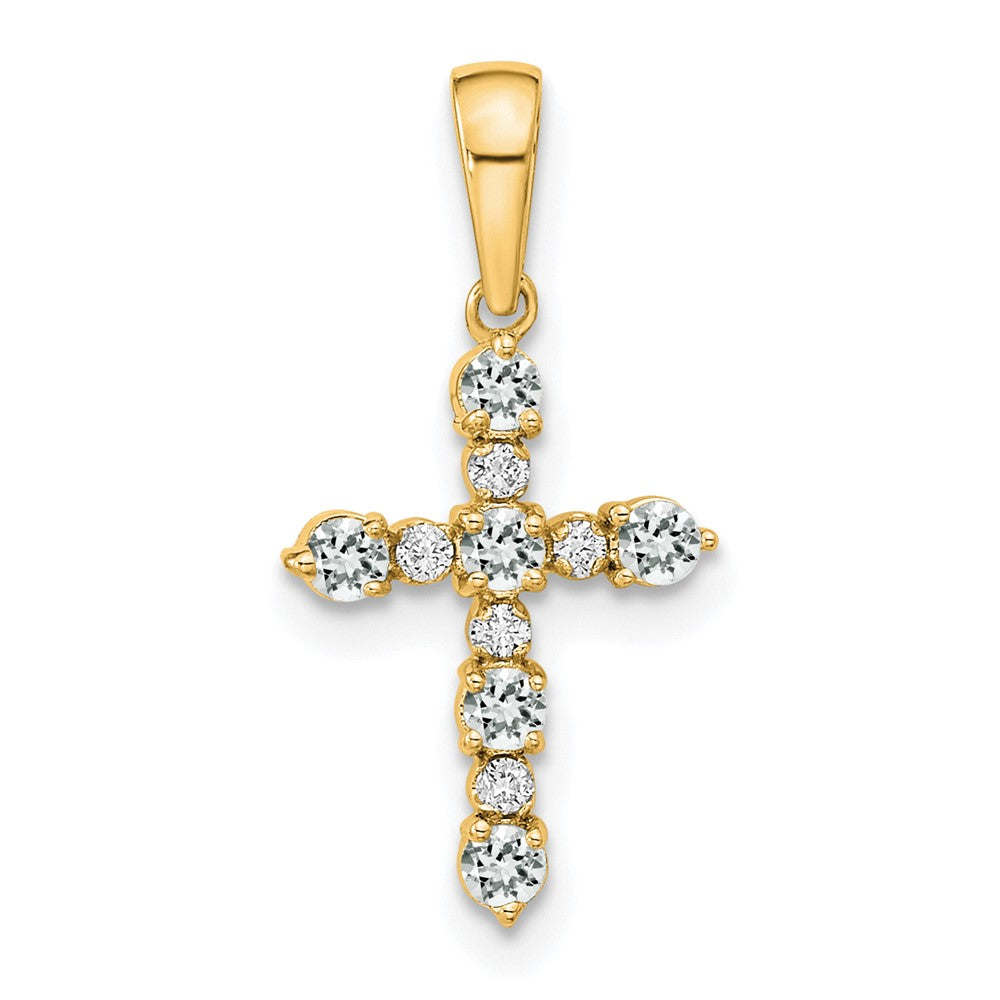 14K Gelbgold Weiß Topas und Diamant Kreuz Anhänger