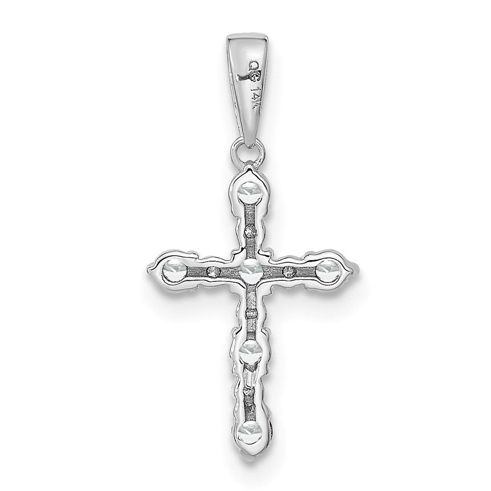 14K Weißgold Weiß Topas und Diamant Kreuz Anhänger