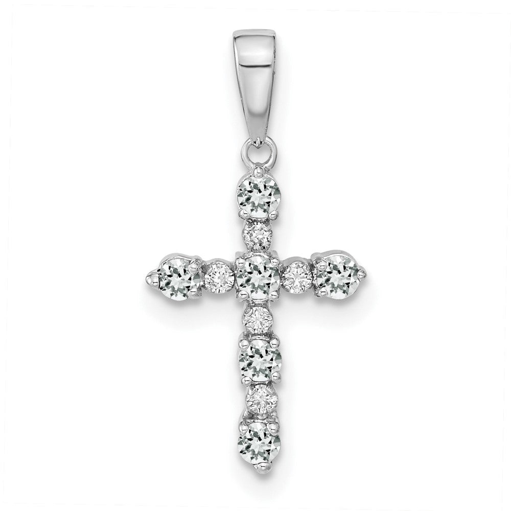 14K Weißgold Weiß Topas und Diamant Kreuz Anhänger
