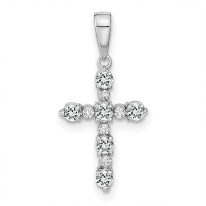14K Weißgold Weiß Topas und Diamant Kreuz Anhänger