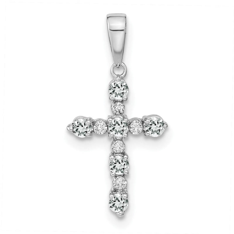 14K Weißgold Weiß Topas und Diamant Kreuz Anhänger