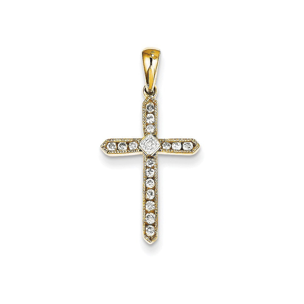 14K Gelbgold Kreuzanhänger mit echten Diamanten